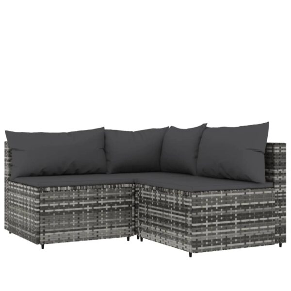 vidaXL 3 Piece Patio Lounge Set with Cushions Gray Poly Rattan - Image 2