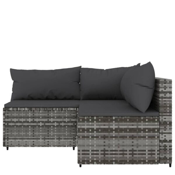 vidaXL 3 Piece Patio Lounge Set with Cushions Gray Poly Rattan - Image 3