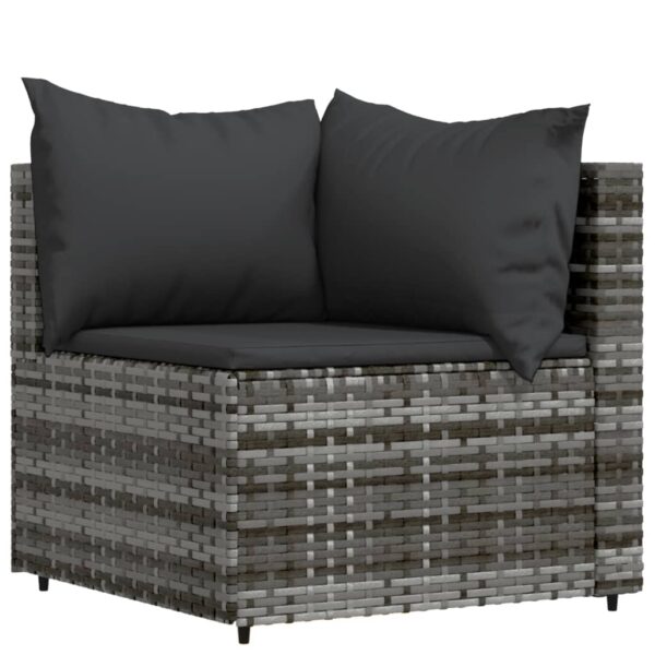 vidaXL 3 Piece Patio Lounge Set with Cushions Gray Poly Rattan - Image 4