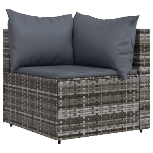 vidaXL 3 Piece Patio Lounge Set with Cushions Gray Poly Rattan - Image 4