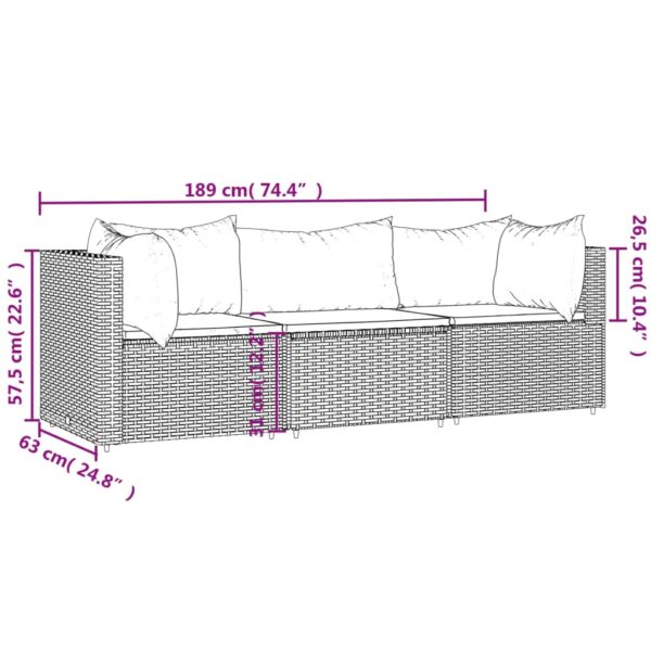 vidaXL 3 Piece Patio Lounge Set with Cushions Gray Poly Rattan - Image 9