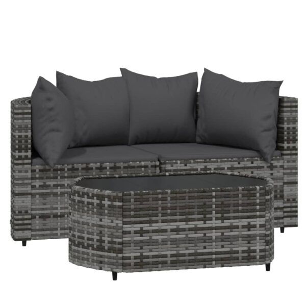 vidaXL 3 Piece Patio Lounge Set with Cushions Gray Poly Rattan - Image 2