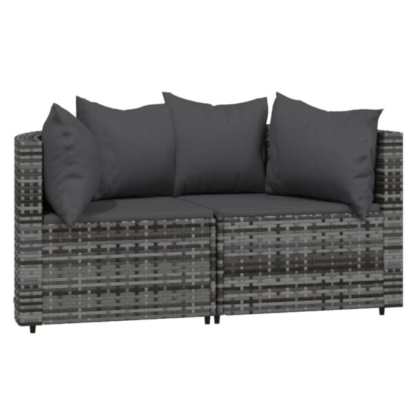 vidaXL 3 Piece Patio Lounge Set with Cushions Gray Poly Rattan - Image 3