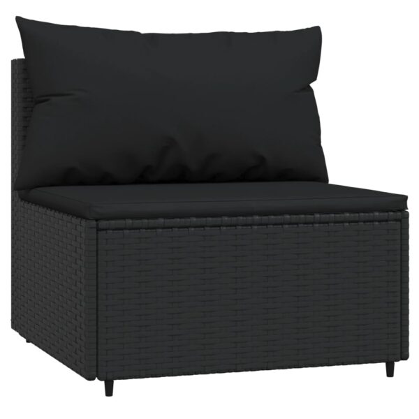 vidaXL Patio Middle Sofa with Cushions Black Poly Rattan - Image 2