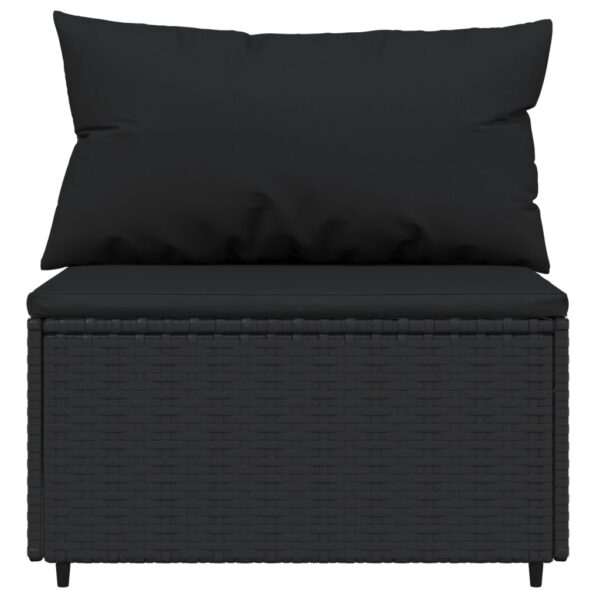 vidaXL Patio Middle Sofa with Cushions Black Poly Rattan - Image 3