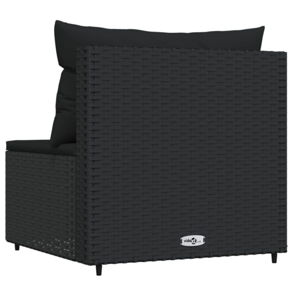 vidaXL Patio Middle Sofa with Cushions Black Poly Rattan - Image 4