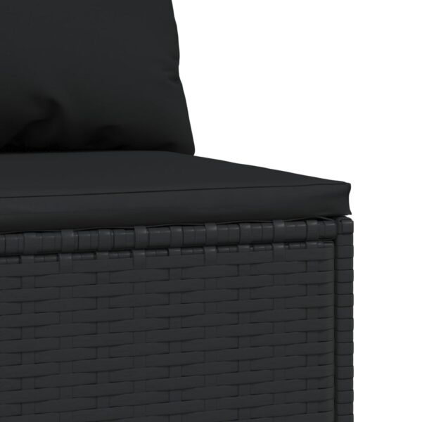 vidaXL Patio Middle Sofa with Cushions Black Poly Rattan - Image 5