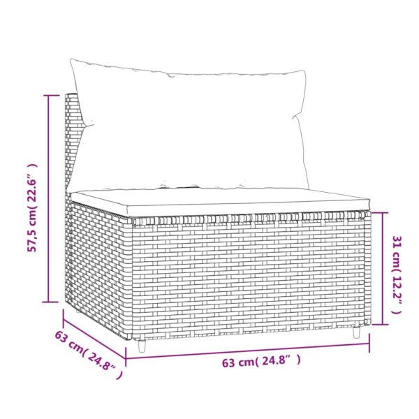 vidaXL Patio Middle Sofa with Cushions Black Poly Rattan - Image 7