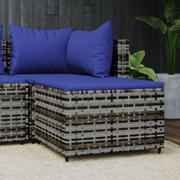 vidaXL Patio Footrest with Cushion Gray Poly Rattan