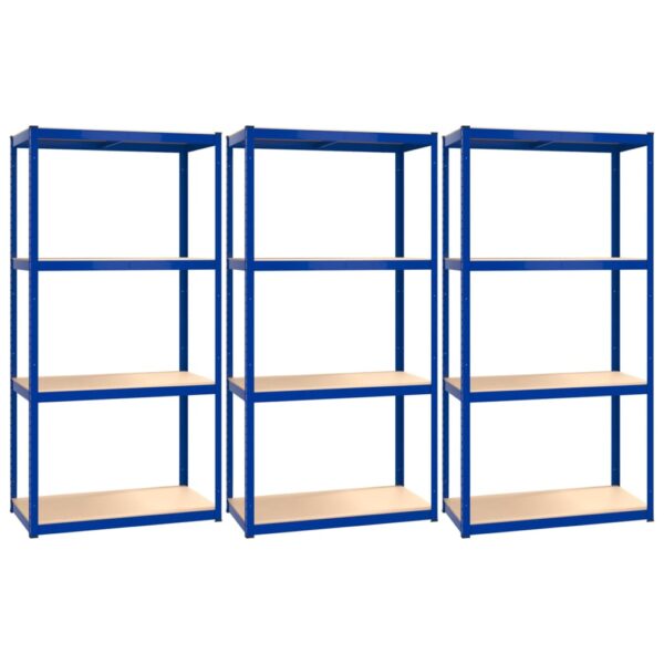 vidaXL 4-Layer Shelves 3 pcs Blue Steel&Engineered Wood - Image 2