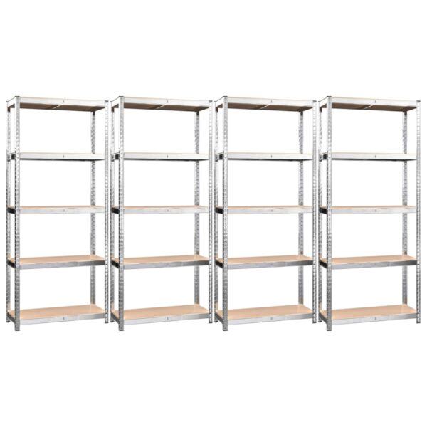 vidaXL 5-Layer Shelves 4 pcs Silver Steel&Engineered Wood - Image 2