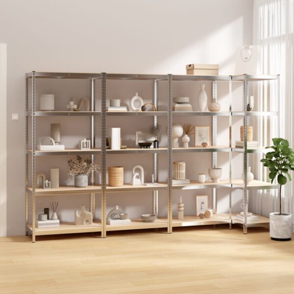 vidaXL 5-Layer Shelves 4 pcs Silver Steel&Engineered Wood