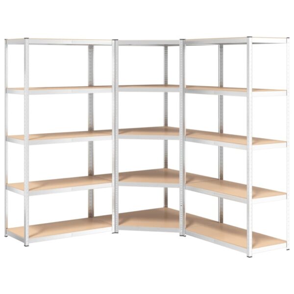 vidaXL 5-Layer Shelves 3 pcs Silver Steel&Engineered Wood - Image 2