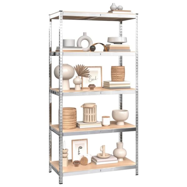 vidaXL 5-Layer Shelves 3 pcs Silver Steel&Engineered Wood - Image 3