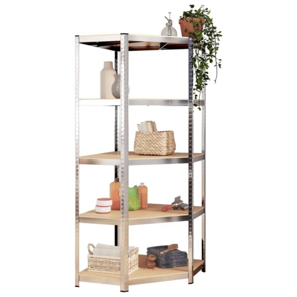 vidaXL 5-Layer Shelves 3 pcs Silver Steel&Engineered Wood - Image 4