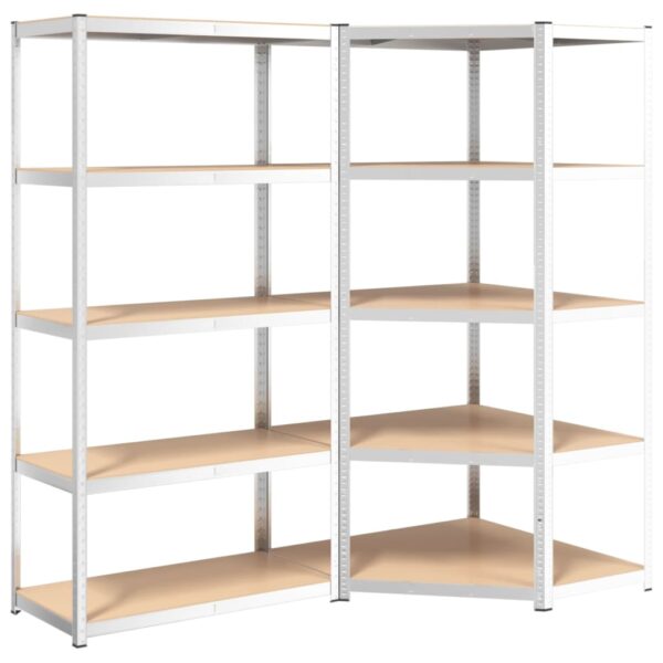 vidaXL 5-Layer Heavy-duty Shelves 2 pcs Silver Steel&Engineered Wood - Image 2