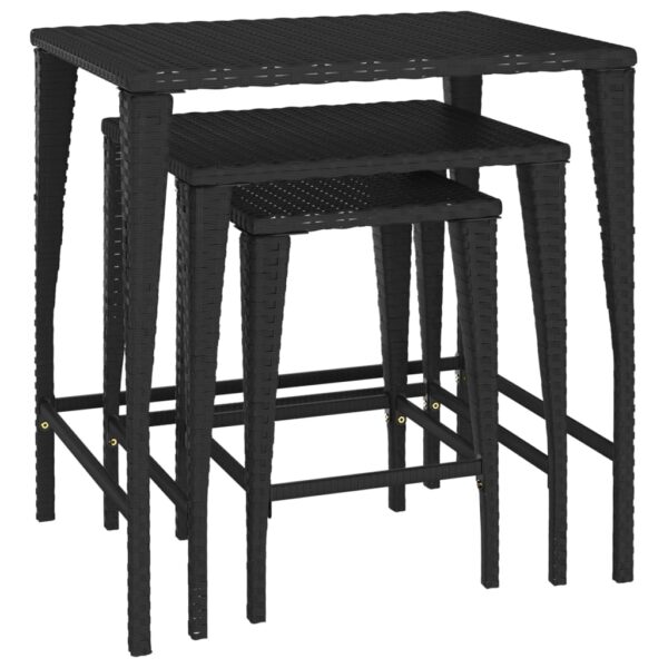 vidaXL Nesting Tables 3 pcs Black Poly Rattan - Image 2