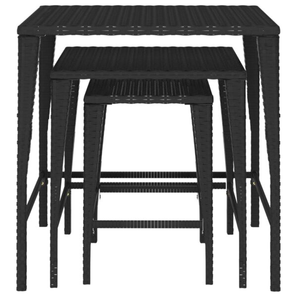 vidaXL Nesting Tables 3 pcs Black Poly Rattan - Image 3