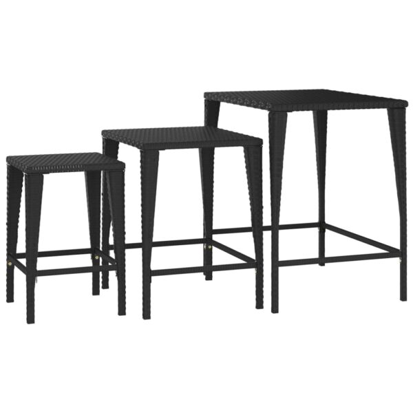 vidaXL Nesting Tables 3 pcs Black Poly Rattan - Image 4