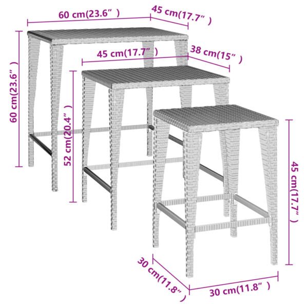 vidaXL Nesting Tables 3 pcs Black Poly Rattan - Image 8