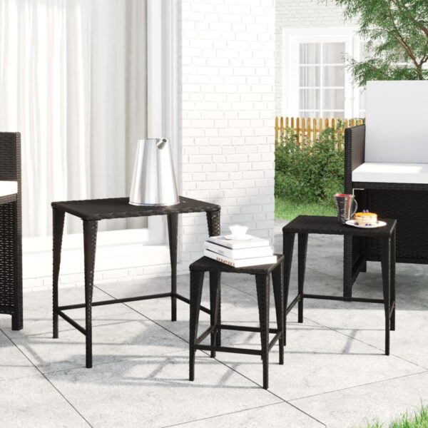 vidaXL Nesting Tables 3 pcs Black Poly Rattan