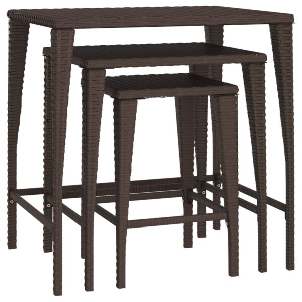 vidaXL Nesting Tables 3 pcs Brown Poly Rattan - Image 2