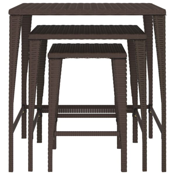 vidaXL Nesting Tables 3 pcs Brown Poly Rattan - Image 3