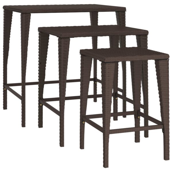 vidaXL Nesting Tables 3 pcs Brown Poly Rattan - Image 5