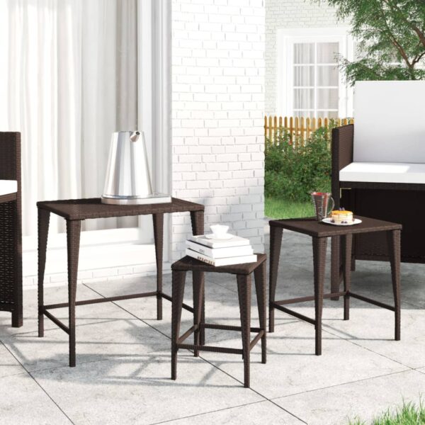 vidaXL Nesting Tables 3 pcs Brown Poly Rattan