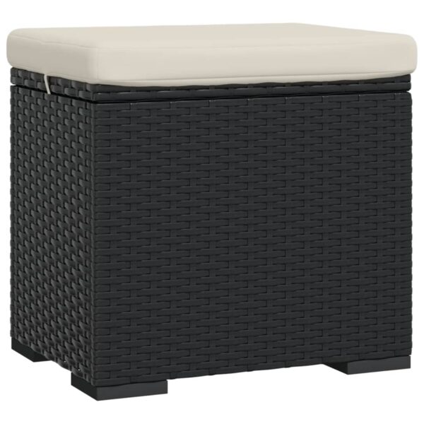 vidaXL Ottoman with Cushion Black 15.7"x11.8"x15.7" Poly Rattan - Image 2