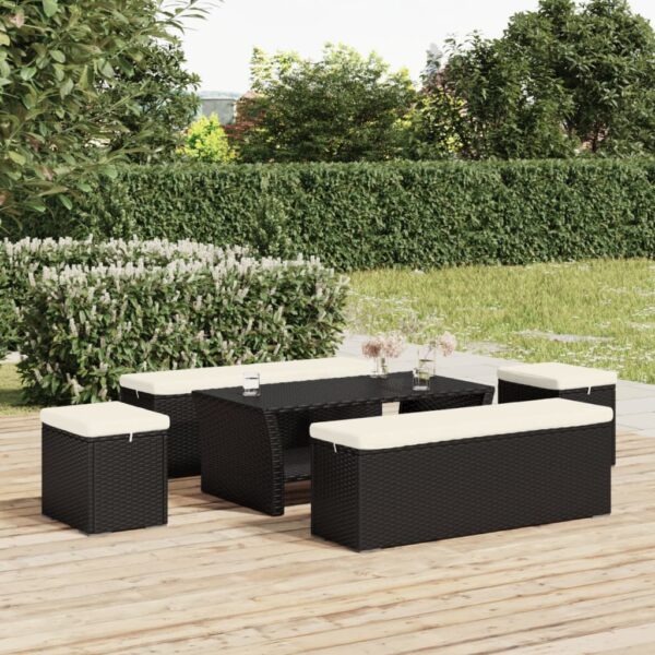 vidaXL Ottoman with Cushion Black 15.7"x11.8"x15.7" Poly Rattan - Image 3