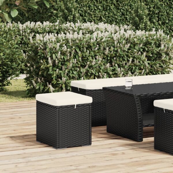 vidaXL Ottoman with Cushion Black 15.7"x11.8"x15.7" Poly Rattan