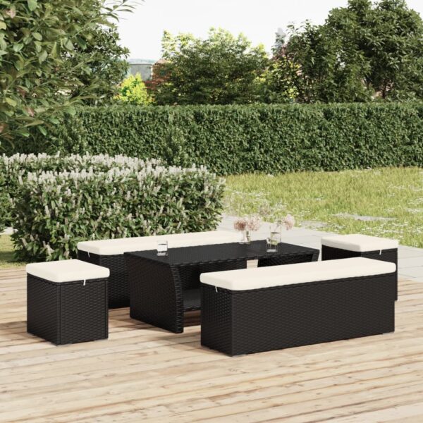 vidaXL Ottoman Bench with Cushion Black 43.3"x11.8"x15.7" Poly Rattan - Image 3