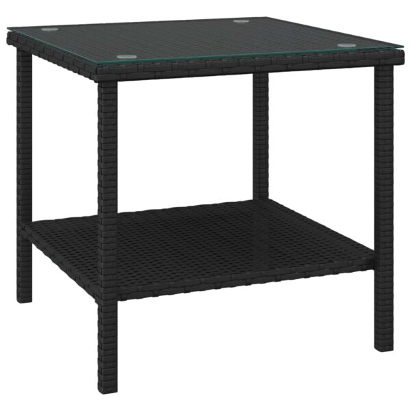 vidaXL Side Table Black 17.7"x17.7"x17.7" Poly Rattan and Tempered Glass - Image 2