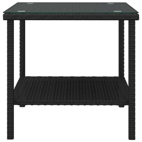 vidaXL Side Table Black 17.7"x17.7"x17.7" Poly Rattan and Tempered Glass - Image 3