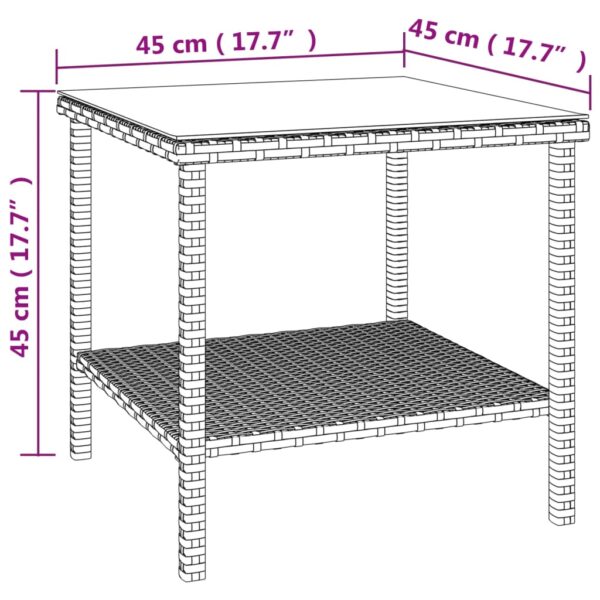 vidaXL Side Table Black 17.7"x17.7"x17.7" Poly Rattan and Tempered Glass - Image 6