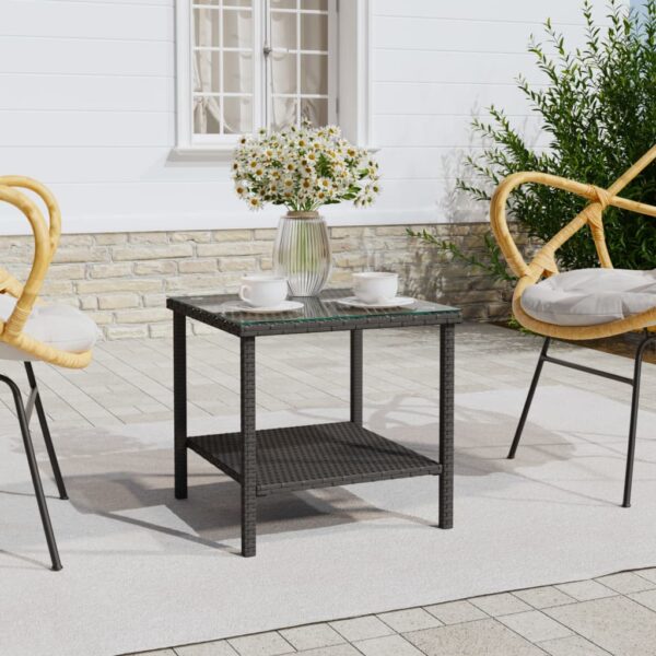 vidaXL Side Table Black 17.7"x17.7"x17.7" Poly Rattan and Tempered Glass