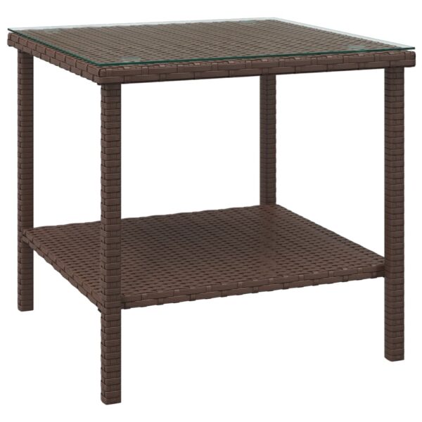 vidaXL Side Table Brown 17.7"x17.7"x17.7" Poly Rattan and Tempered Glass - Image 2