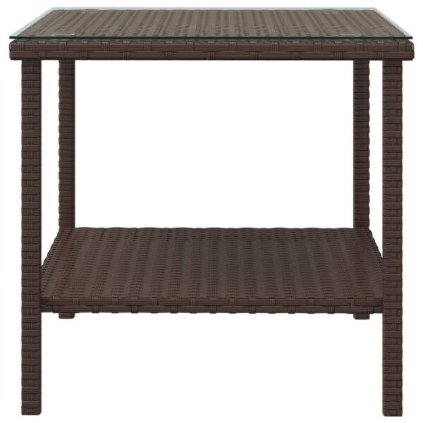 vidaXL Side Table Brown 17.7"x17.7"x17.7" Poly Rattan and Tempered Glass - Image 3