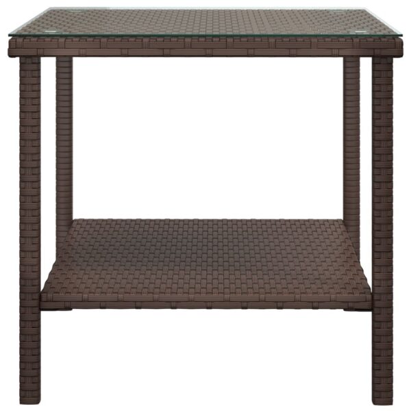 vidaXL Side Table Brown 17.7"x17.7"x17.7" Poly Rattan and Tempered Glass - Image 4