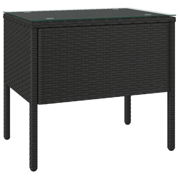 vidaXL Side Table Black 20.9"x14.6"x18.9" Poly Rattan and Tempered Glass - Image 2