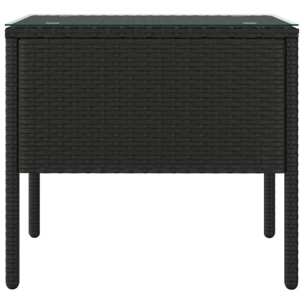 vidaXL Side Table Black 20.9"x14.6"x18.9" Poly Rattan and Tempered Glass - Image 3