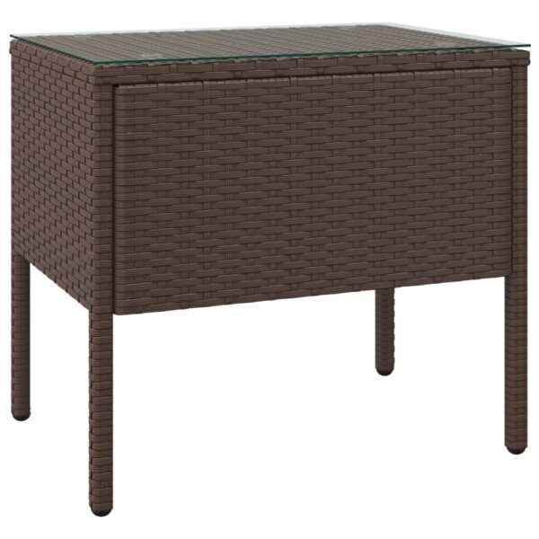 vidaXL Side Table Brown 20.9"x14.6"x18.9" Poly Rattan and Tempered Glass - Image 2