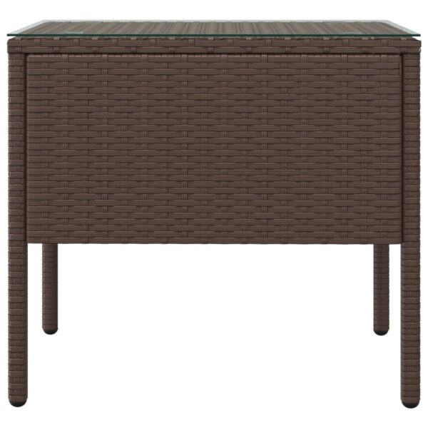 vidaXL Side Table Brown 20.9"x14.6"x18.9" Poly Rattan and Tempered Glass - Image 3