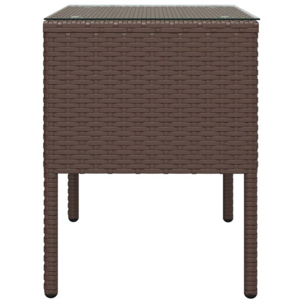 vidaXL Side Table Brown 20.9"x14.6"x18.9" Poly Rattan and Tempered Glass - Image 4