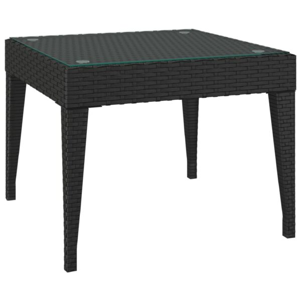 vidaXL Side Table Black 19.7"x19.7"x15" Poly Rattan and Tempered Glass - Image 2