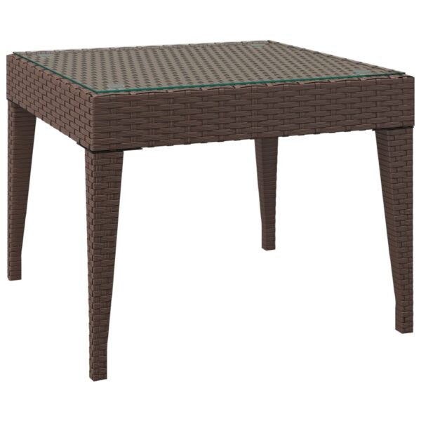 vidaXL Side Table Brown 19.7"x19.7"x15" Poly Rattan and Tempered Glass - Image 2