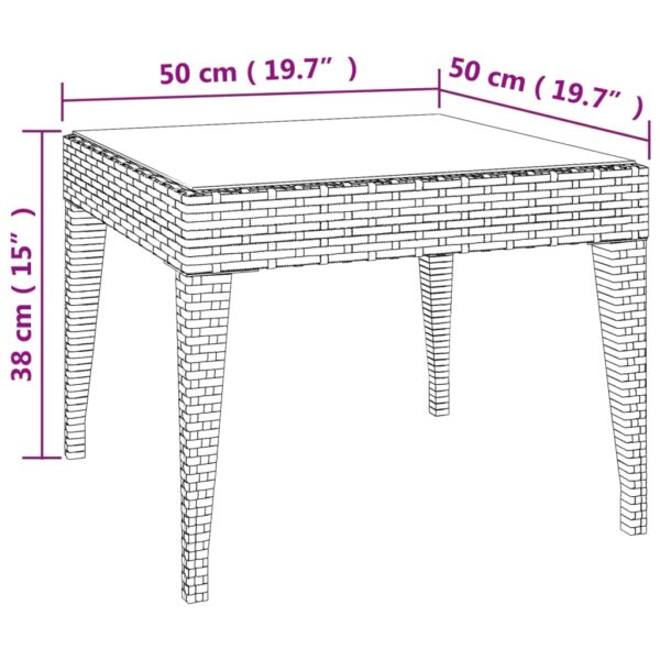 vidaXL Side Table Brown 19.7"x19.7"x15" Poly Rattan and Tempered Glass - Image 5