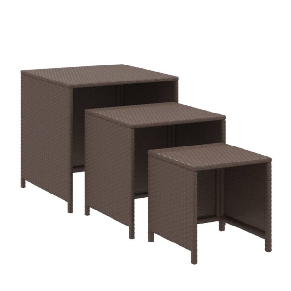 vidaXL Nesting Tables 3 pcs Brown Poly Rattan - Image 2