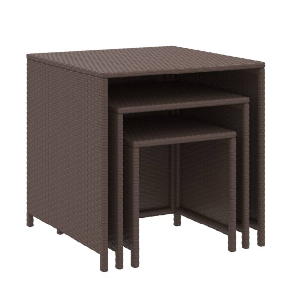 vidaXL Nesting Tables 3 pcs Brown Poly Rattan - Image 3